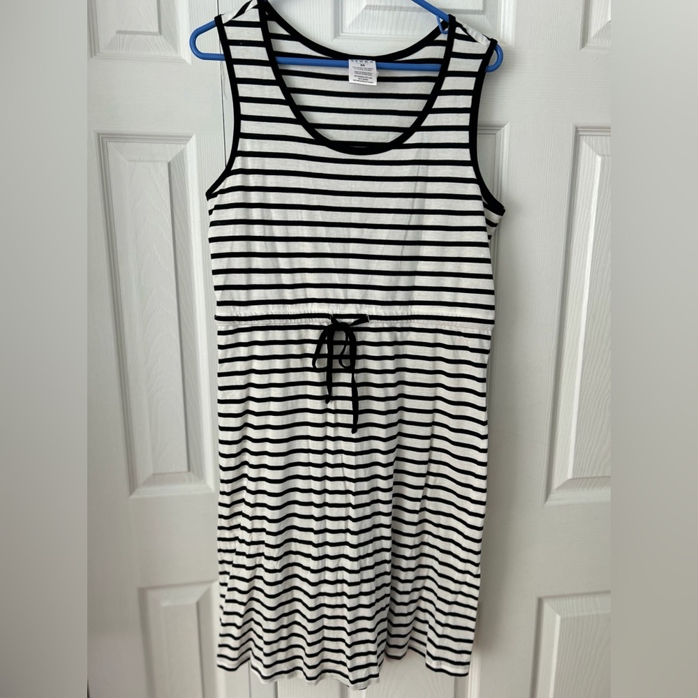 Serra Black and White Striped Sleeveless dress